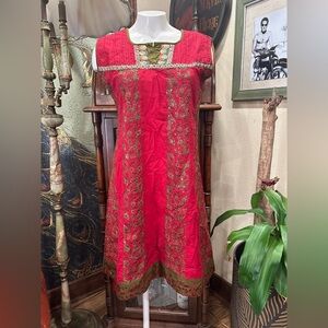 Original India Cotton Embroidery Red Mini Dress or Tunic Top